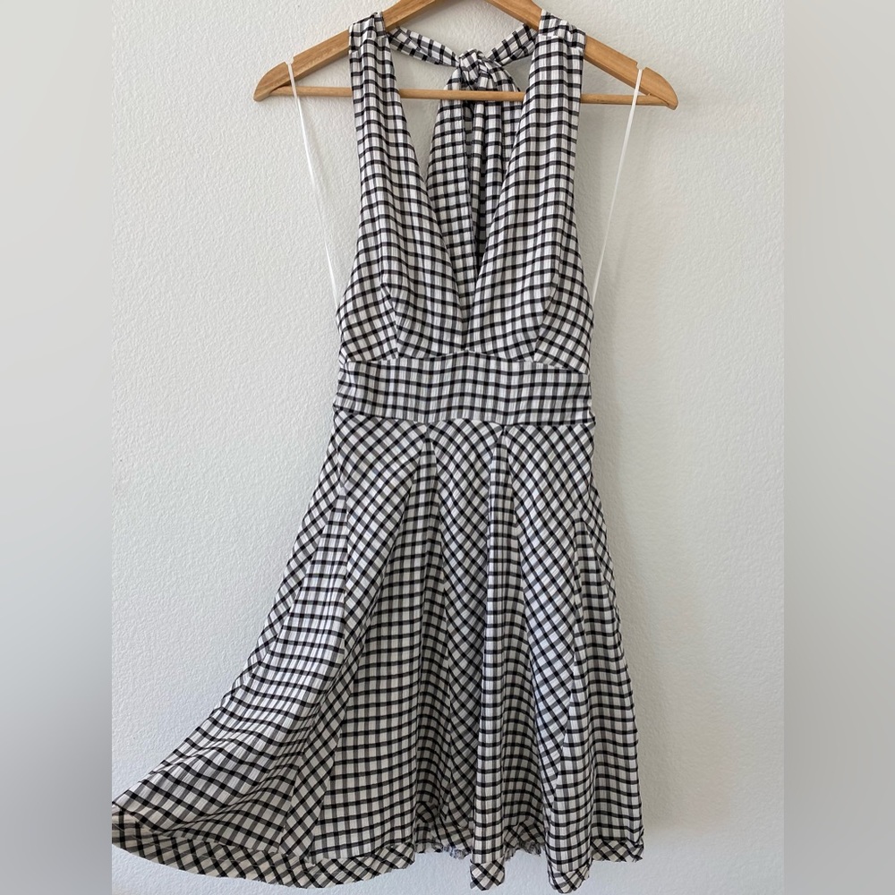 Miou Muse Black and White Gingham Checked Halter Dress